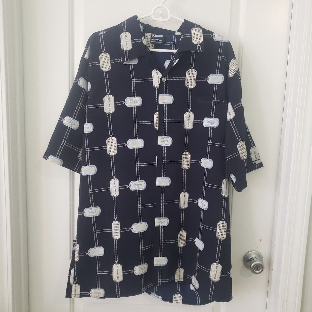 Southpole shrt slv navy button up w/logo p…